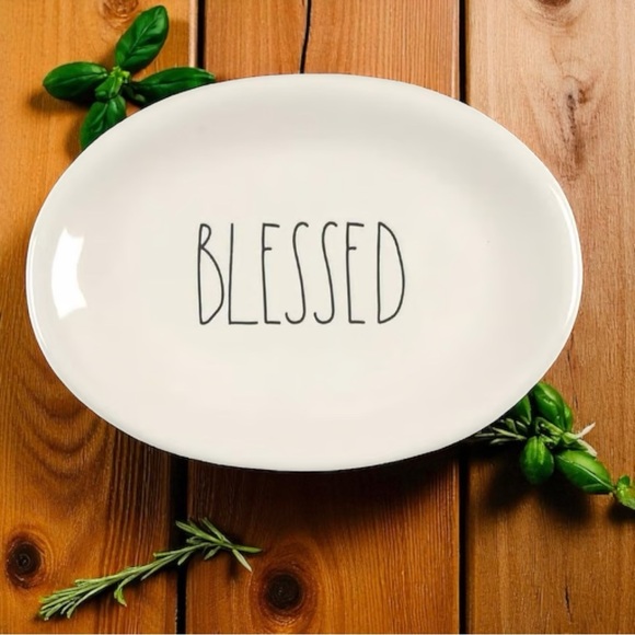 Rae Dunn White Oval Dinnerware Plate Blessed - Picture 2 of 6
